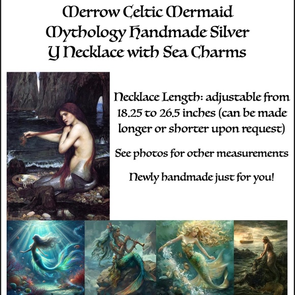 Merrow Celtic Mermaid Mythology Handmade Y Necklace Silver Sea Charms Seashell - Picture 16 of 16